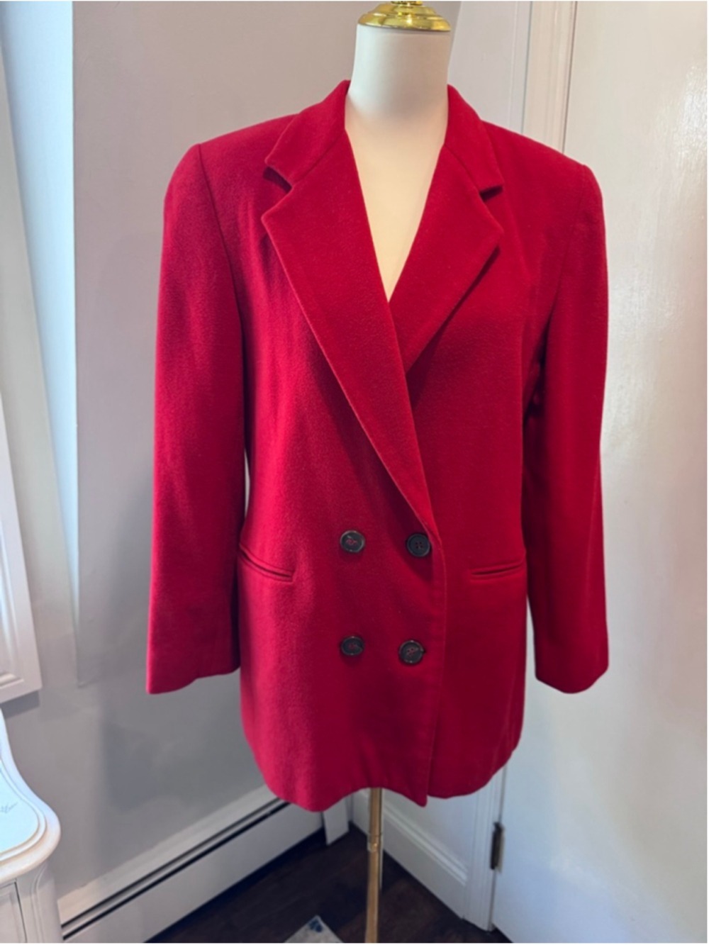 Vintage Harve Benard | Women's Red Wool & Cashmere Double-Breasted Blazer
